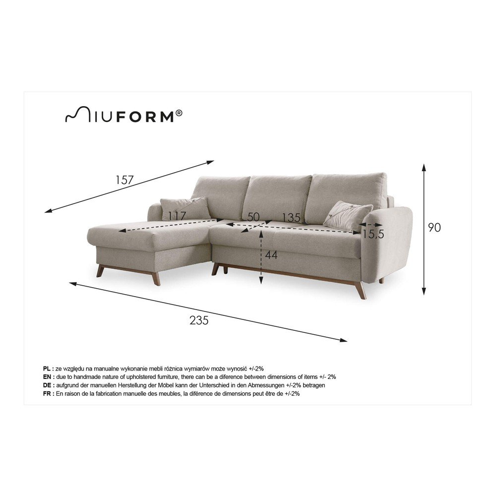 Béžová rozkládací rohová pohovka Miuform Scandic Lagom, levý roh - Obrázek 2
