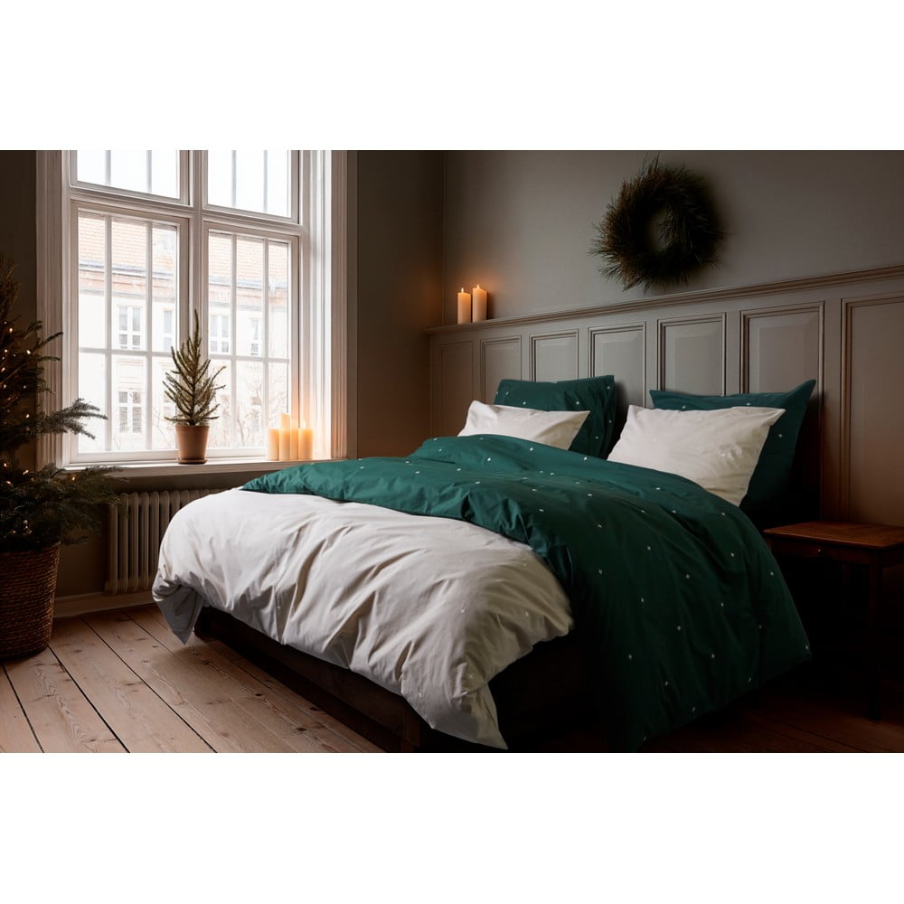 Béžové povlečení na jednolůžko z bavlněného perkálu 140x200 cm Christmas Fable – JUNA - Obrázek 2