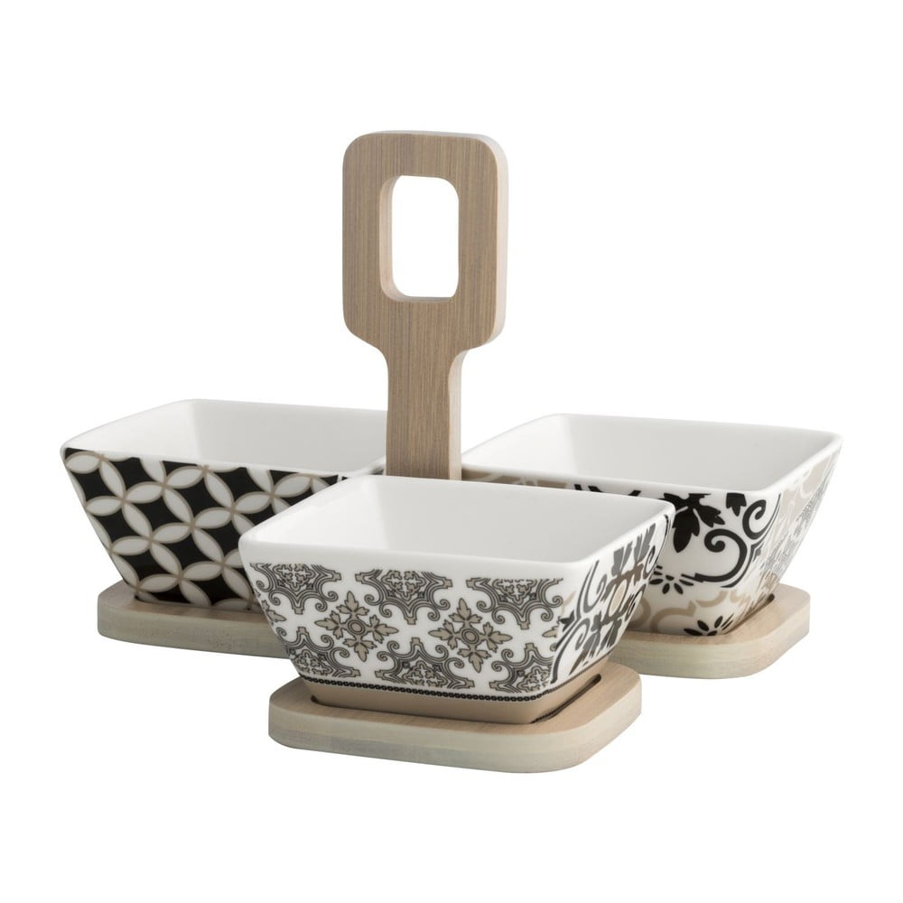 Set 3 porcelánových misek s bambusovým podnosem Brandani Alhambra Set 3 porcelánových misek s bambusovým podnosem Brandani Alhambra