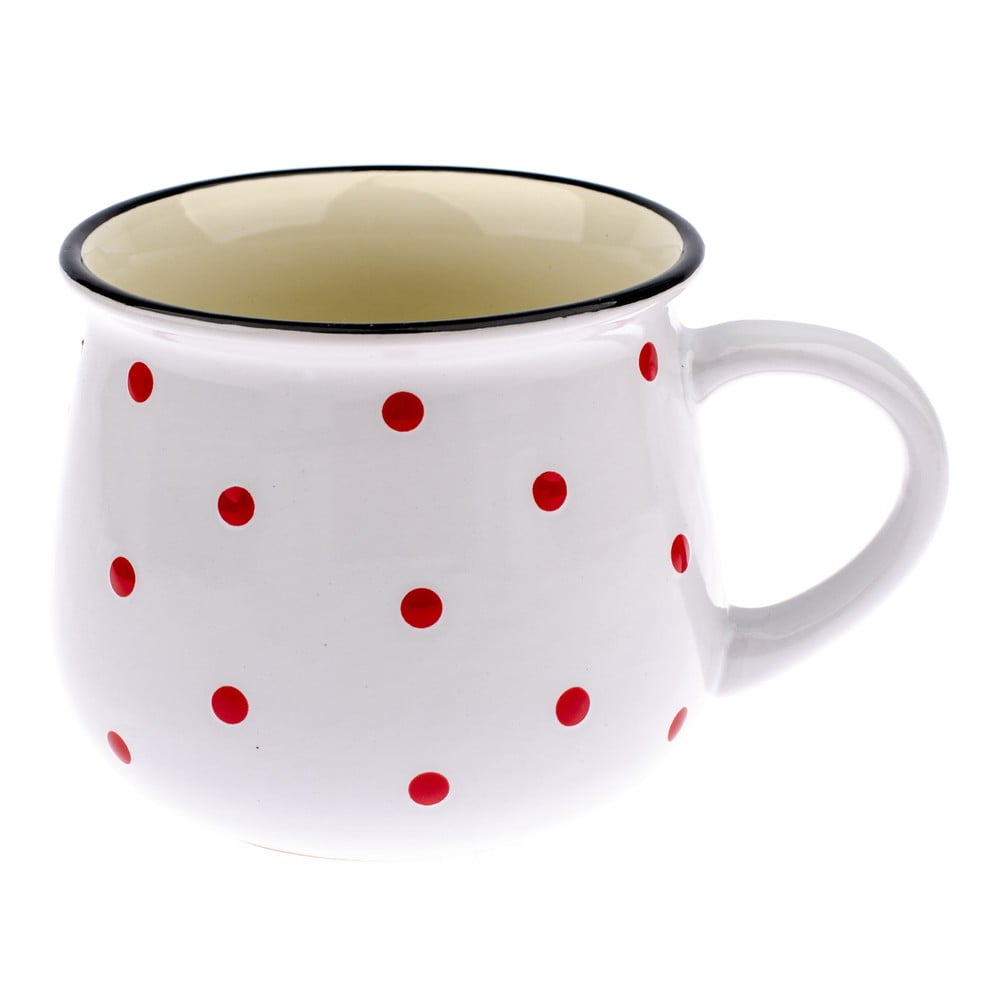 Bílý keramický hrnek s červenými puntíky Dakls Happy Time, 770 ml Bílý keramický hrnek s červenými puntíky Dakls Happy Time, 770 ml