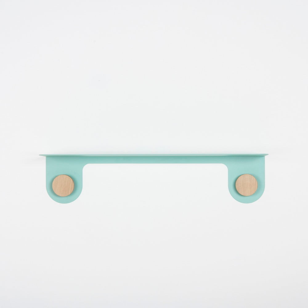 Nástěnná zelená police z oceli s detailem z dubového dřeva se 2 háčky Gazzda Hook, délka 60 cm - Obrázek 2