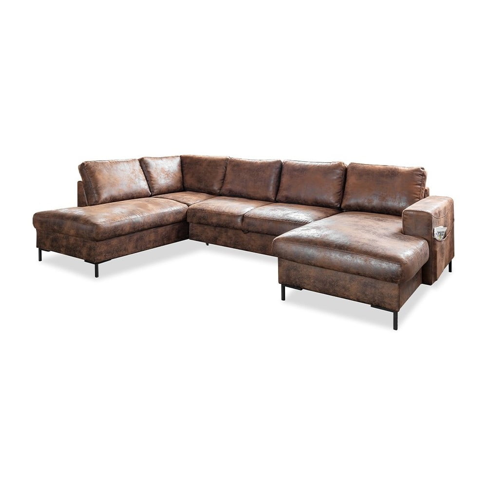 Hnědá rozkládací pohovka do „U“ z imitace kůže Miuform Lofty Lilly Vintage, levý roh Hnědá rozkládací pohovka do „U“ z imitace kůže Miuform Lofty Lilly Vintage, levý roh