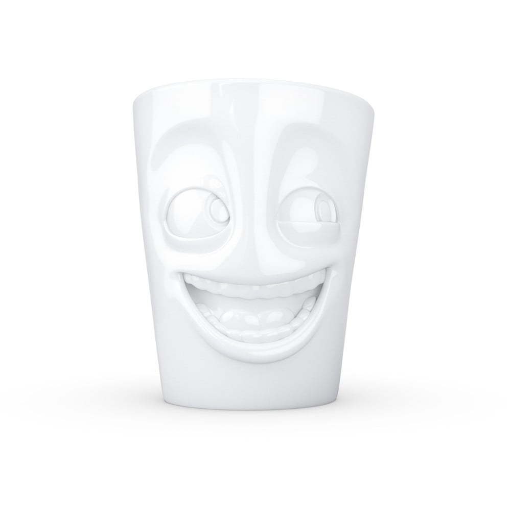 Bílý vysmátý porcelánový hrnek s ouškem 58products, objem 350 ml Bílý vysmátý porcelánový hrnek s ouškem 58products, objem 350 ml