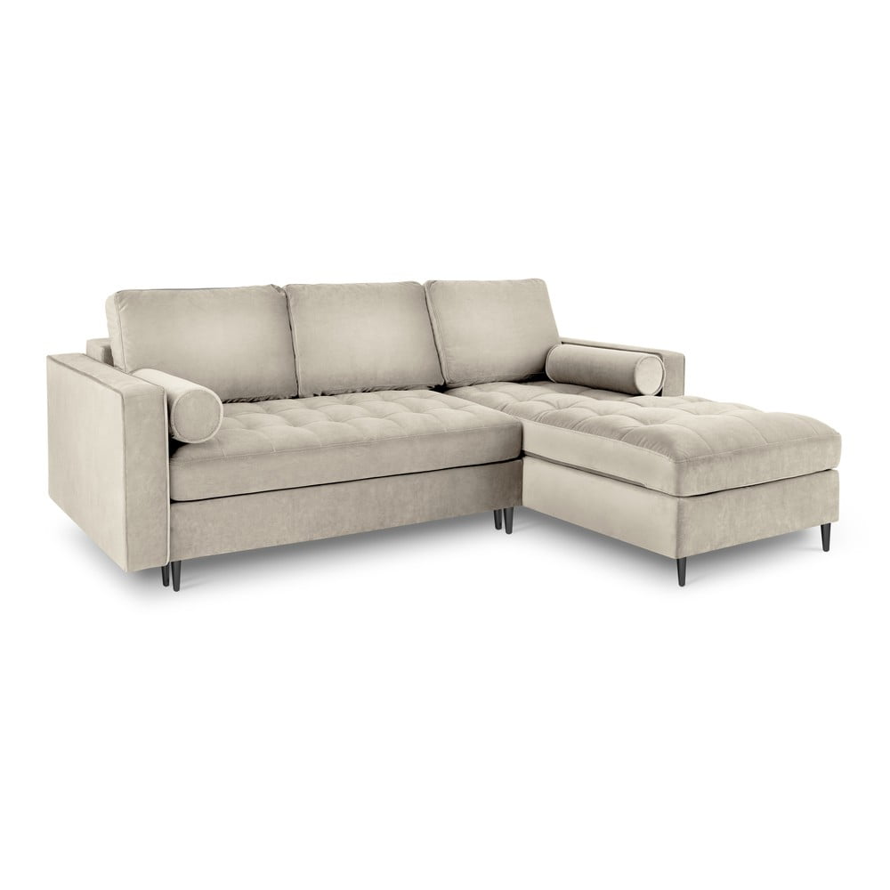 Béžová sametová rozkládací rohová pohovka Milo Casa Santo, pravý roh - Obrázek 2