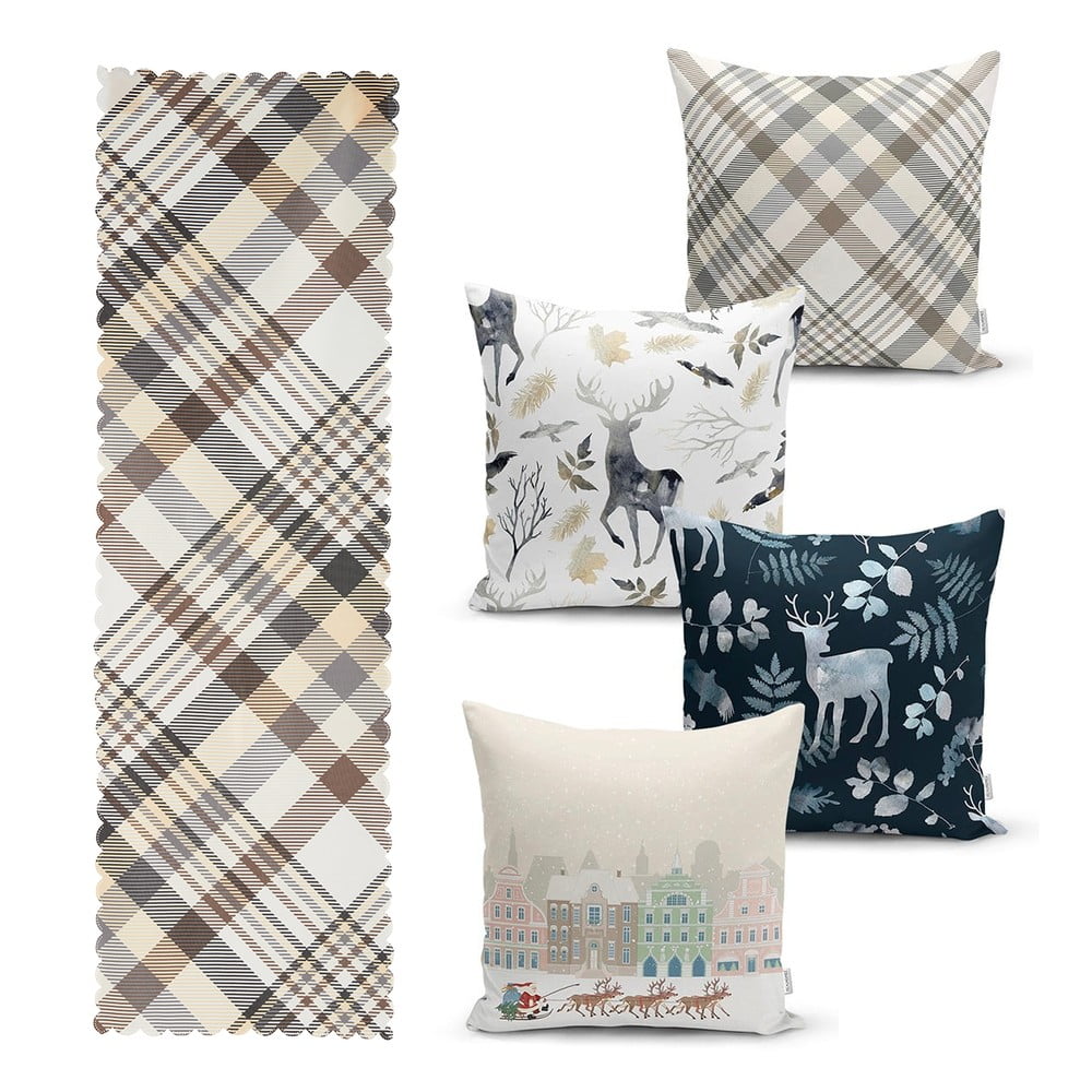 Sada 4 vánočních povlaků na polštář a běhounu na stůl Minimalist Cushion Covers Holiday Season Sada 4 vánočních povlaků na polštář a běhounu na stůl Minimalist Cushion Covers Holiday Season