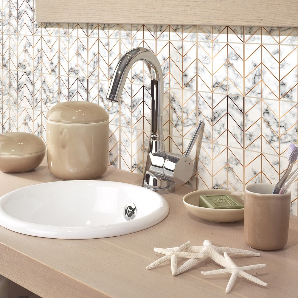 Sada 9 samolepek na zeď Ambiance Marble and Gold Line, 20 x 20 cm Sada 9 samolepek na zeď Ambiance Marble and Gold Line, 20 x 20 cm