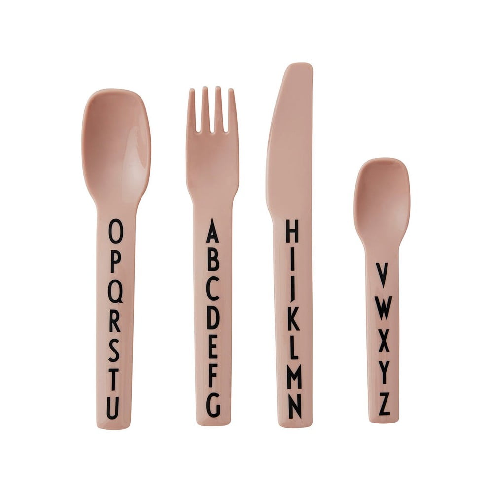 4dílná sada růžových dětských příborů Design Letters 4dílná sada růžových dětských příborů Design Letters