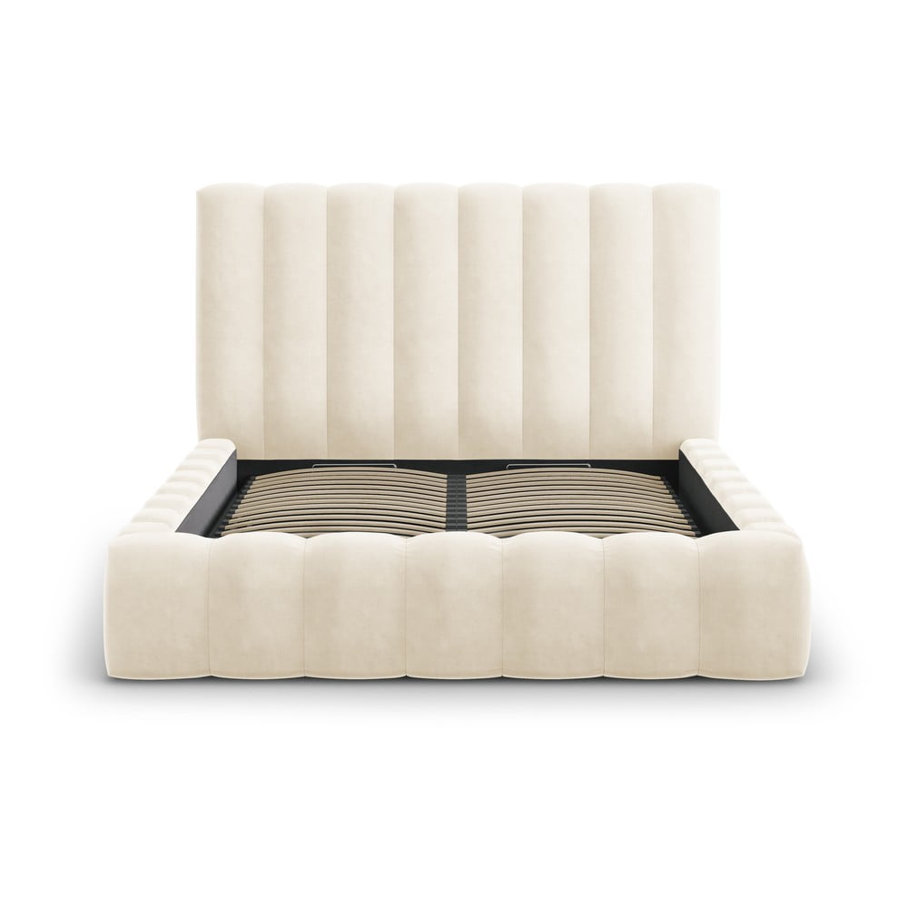 Béžová čalouněná dvoulůžková postel s úložným prostorem s roštem 160x200 cm Kelp – Micadoni Home - Obrázek 2