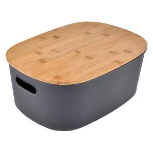 Antracitový plastový úložný box s víkem 27×22,5×15,5 cm – Homéa