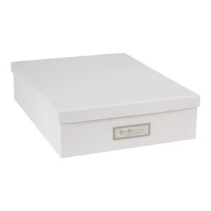 Bílý úložný box se jmenovkou na dokumenty Bigso Box of Sweden Oskar, velikost A4