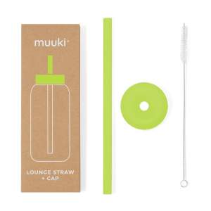 Silikonové brčko s čistícím kartáčkem/s víčkem Electric Lime – Muuki