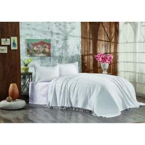 Bílý bavlněný přehoz na dvoulůžko 220×240 cm Lotus – Mijolnir