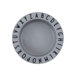 Šedý dětský hluboký talíř Design Letters Eat & Learn, ø 15,5 cm