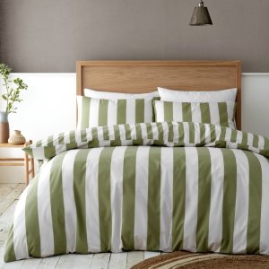 Zeleno-krémové povlečení na dvoulůžko 200×200 cm Cove Stripe – Catherine Lansfield