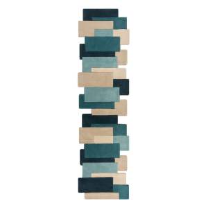 Modro-béžový vlněný běhoun 60×230 cm Abstract Collage – Flair Rugs