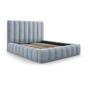 Světle modrá čalouněná dvoulůžková postel s úložným prostorem s roštem 180×200 cm Kelp – Micadoni Home