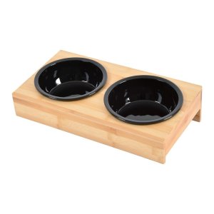 Bambusový set misek s podstavcem pro psa ø 16 cm – Love Story