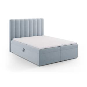Světle modrá boxspring postel s úložným prostorem 160×200 cm Gina – Milo Casa