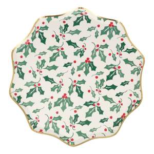Papírové jednorázové tácky v sadě 8 ks Holly Pattern – Meri Meri