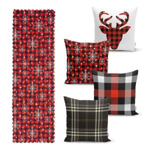 Sada 4 vánočních povlaků na polštář a běhounu na stůl Minimalist Cushion Covers Snowflake