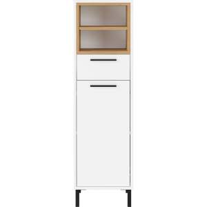 Bílá vysoká koupelnová skříňka v dekoru dubu 34×118 cm Loria – Germania