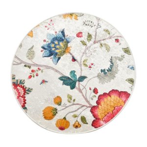 Šedá sametová koupelnová předložka ø 100 cm Vintage Flower – Foutastic