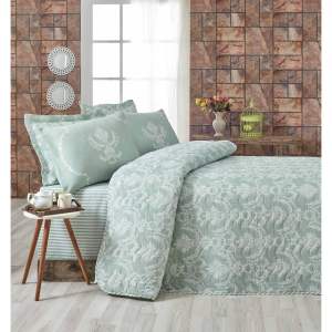 Set prošívaného přehozu a 2 povlaků na polštáře Mijolnir Pure Water Green, 200 x 220 cm