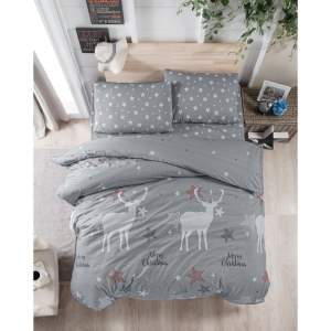 Šedé bavlněné povlečení na jednolůžko 140×200 cm Merry – Mijolnir