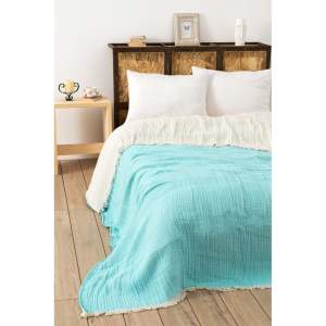 Tyrkysový mušelínový přehoz 170×250 cm Muslin – Mijolnir