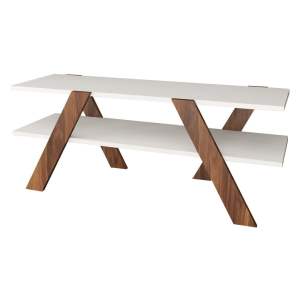 Bílý/přírodní TV stolek v dekoru ořechu 120×33 cm Basic – Kalune Design