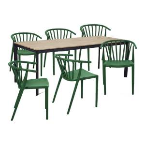 Zahradní jídelní set pro 6 osob s zelenou židlí Capri a stolem Thor, 210 x 90 cm