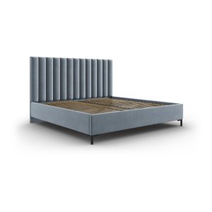 Světle modrá čalouněná dvoulůžková postel s úložným prostorem s roštem 180×200 cm Casey – Mazzini Beds