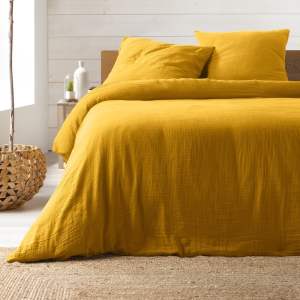 Žluté prodloužené mušelínové povlečení na dvoulůžko 220×240 cm Angelia – douceur d’intérieur