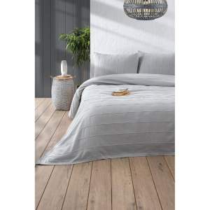 Šedý bavlněný set přehozu a povlaků na polštář 210×220 cm Sedef – Mijolnir