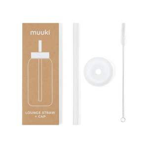 Silikonové brčko s čistícím kartáčkem/s víčkem Clear – Muuki
