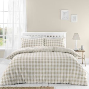 Bílo-béžové krepové povlečení na dvoulůžko 200×200 cm Gingham Check – Catherine Lansfield