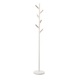 Bílý stojací věšák s detaily z bukového dřeva YAMAZAKI Plain Pole Hanger