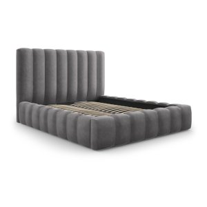 Šedá čalouněná dvoulůžková postel s úložným prostorem s roštem 180×200 cm Kelp – Micadoni Home