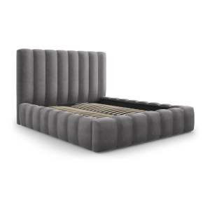 Šedá čalouněná dvoulůžková postel s úložným prostorem s roštem 180×200 cm Kelp – Micadoni Home