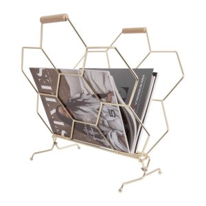 Kovový stojan na časopisy ve zlaté barvě PT LIVING Honeycomb
