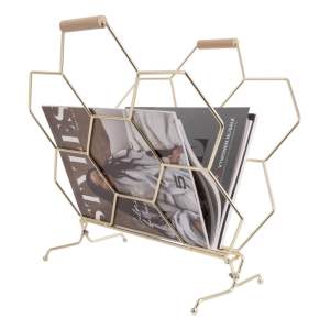 Kovový stojan na časopisy ve zlaté barvě PT LIVING Honeycomb