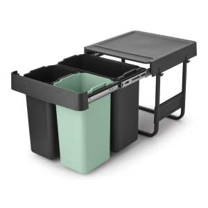 Vestavný plastový odpadkový koš na tříděný odpad v mentolovo-tmavě šedé barvě 10+10+20 l Sort&Go – Brabantia