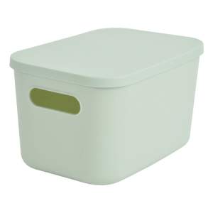 Světle zelený plastový úložný box s víkem 24,5x18x15 cm – Homéa