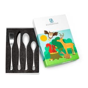 Nerezový dětský příbor ve stříbrné barvě 4 ks Forest Animals – Zilverstad