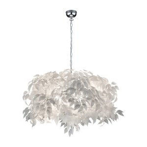 Bílé závěsné svítidlo s pírky Trio Pendant Leavy, výška 150 cm
