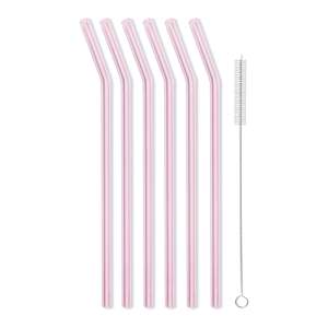 Sada 6 růžových skleněných brček na pití Vialli Design, délka 23 cm