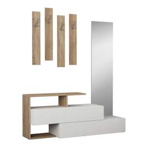 Set botníku se zrcadlem a nástěnného věšáku Ramda Oak