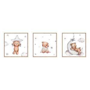 Dětské obrázky v sadě 3 ks 20×20 cm Teddy Bear