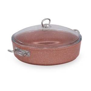Růžový nízký hliníkový hrnec s poklicí Güral Porselen Classic, ø 30 cm