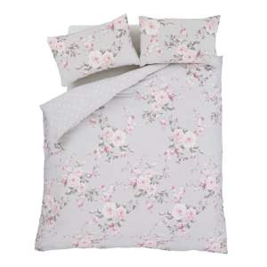 Prodloužené šedé povlečení na dvoulůžko 230×220 cm Canterbury Floral – Catherine Lansfield